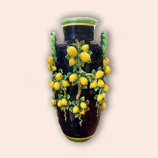 VASE WITH LEMONS IN RELIEF ON A BLUE BACKGROUND CM.100H